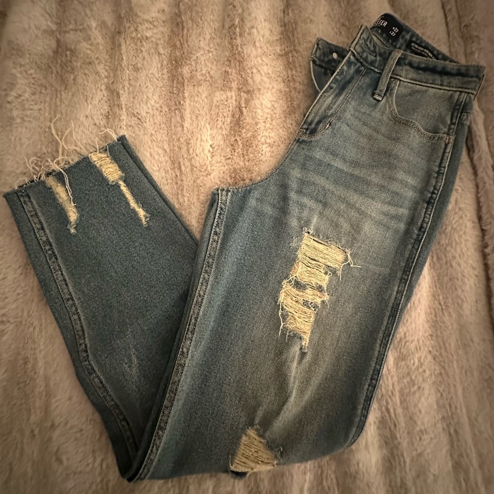 HOLLISTER Vintage High-Rise Mom Jean Women's Light Blue Distressed 5R 27